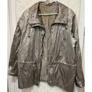 TravelSmith Metallic Silver Raincoat Lightweight Jacket Cinch Waist Women's XL